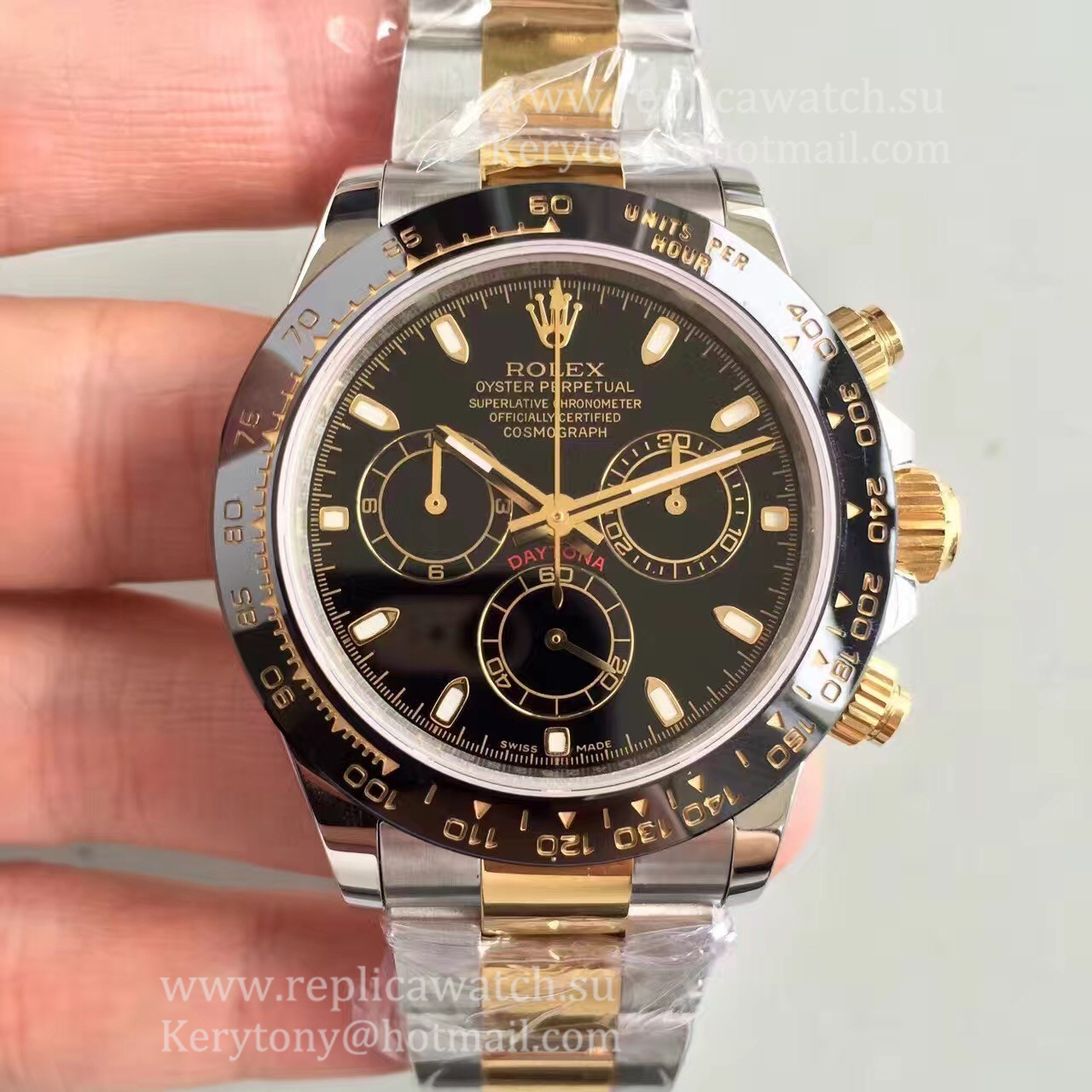 Perfect Replica R01ex Daytona  116519 LN JHF Yellow Gold & SS Black Dial 4130