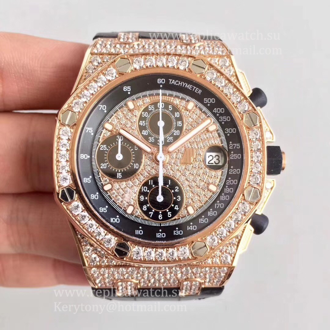 Perfect Replica Audemars Royal Oak Offshore 26067OR.ZZ.D002CR.01 JF V3 Rose Gold & D1am0nds D1am0nd Dial 7750
