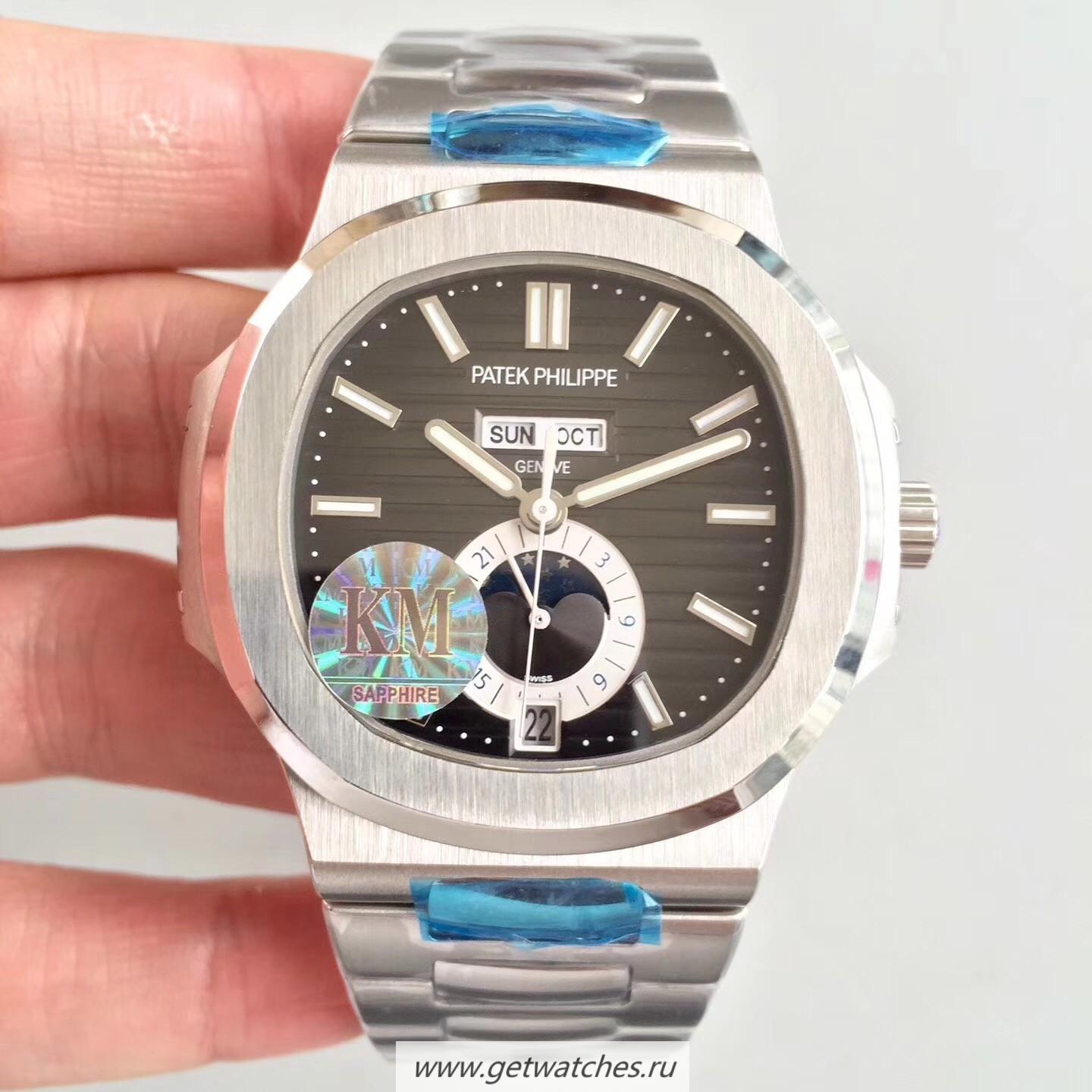 Perfect Replica Pat*k Phi1i*pe Nautilus Annual Calendar Moonphase 5726/1A-001 KMF V2 SS Brown Dial 324 S QA LU 24H/303