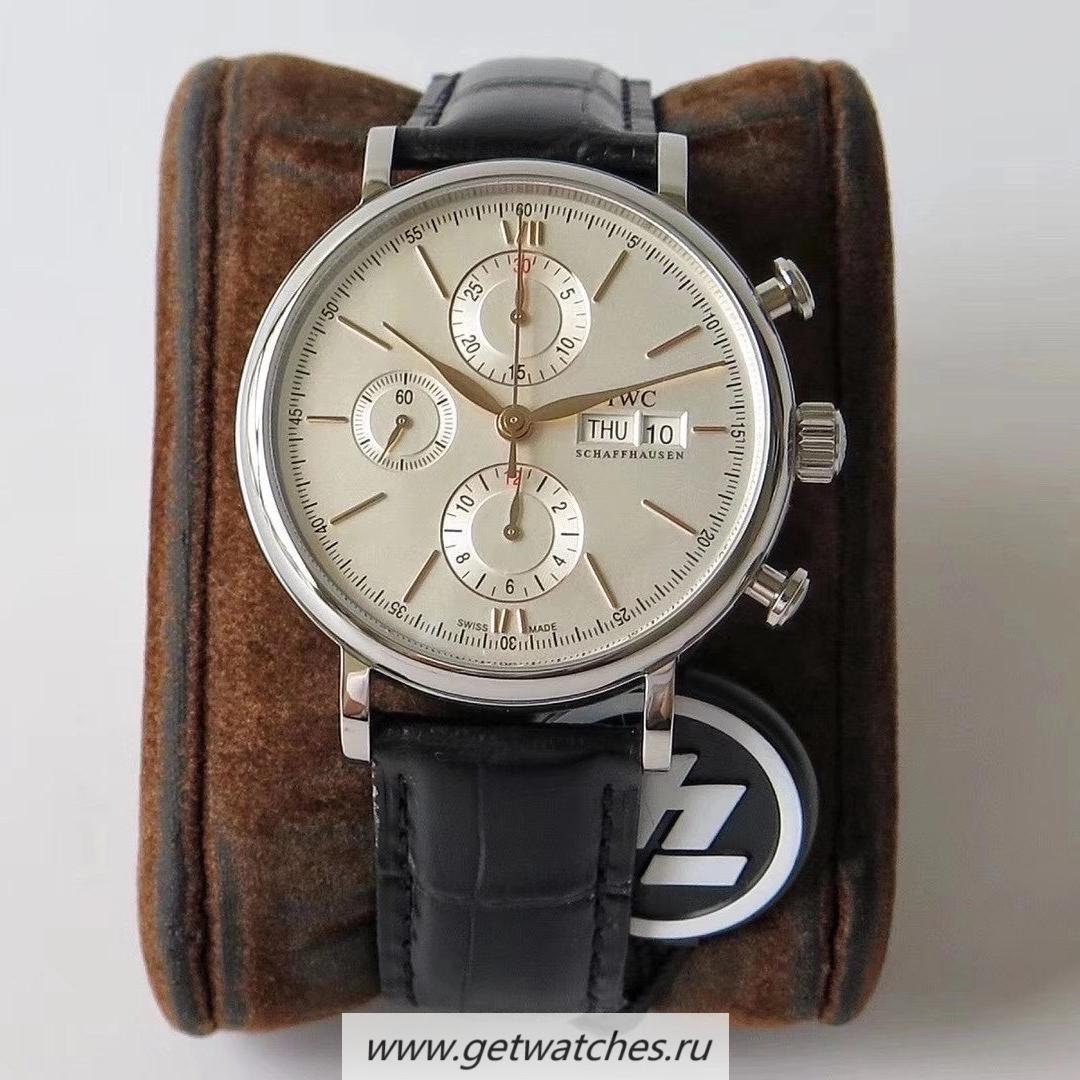 Perfect Replica IWC Portofino Chrono ZF SS Silver Dial Gold Markers 79320